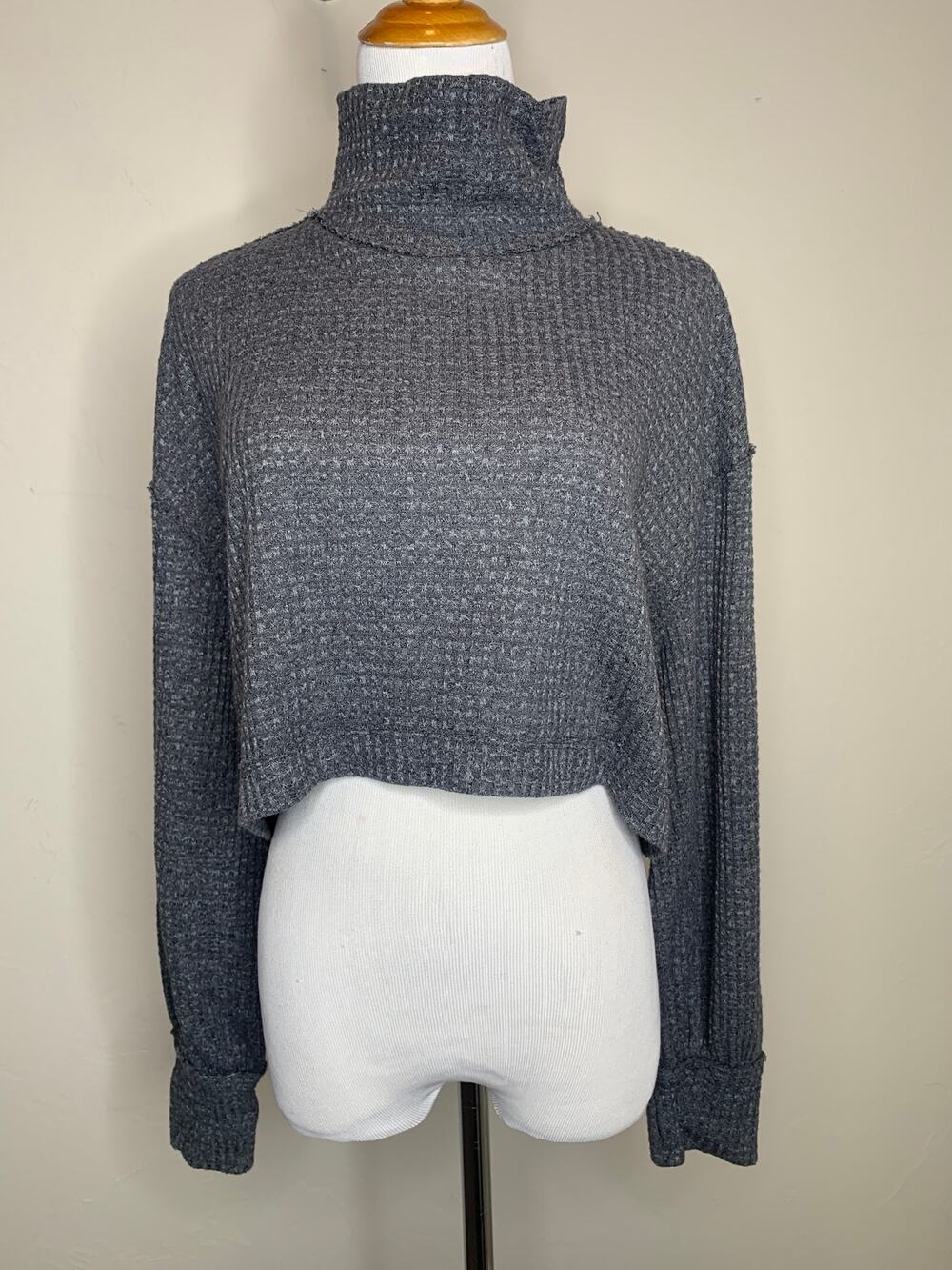 Free People Gray Boxy Turtleneck Sz Small Boho Preppy